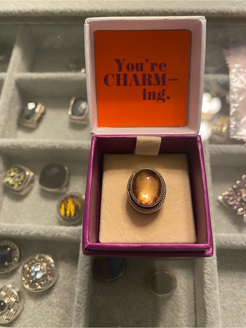 Lori Bonn Sterling Silver orange crystal slide charm